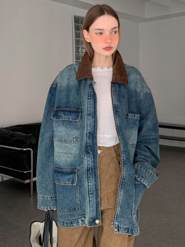 빈티지 데님 하프 워크 자켓