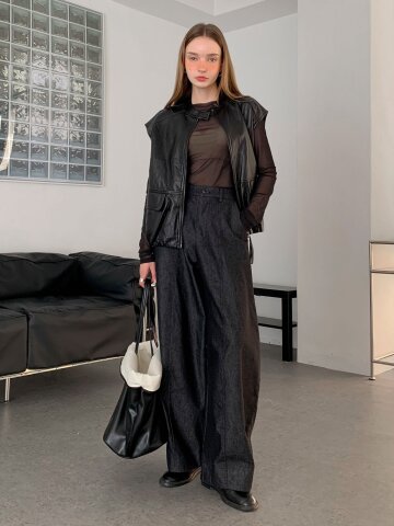 와이드핏 하프 밴딩 배기 팬츠