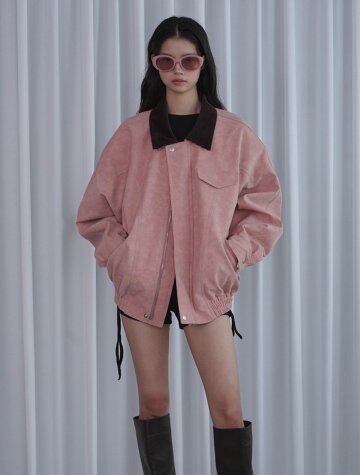 빈티지 봄버 레더 자켓 핑크