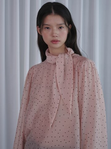 도트 스카프 블라우스 핑크