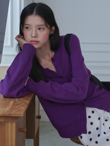 라운드넥 메리노 울 가디건 퍼플