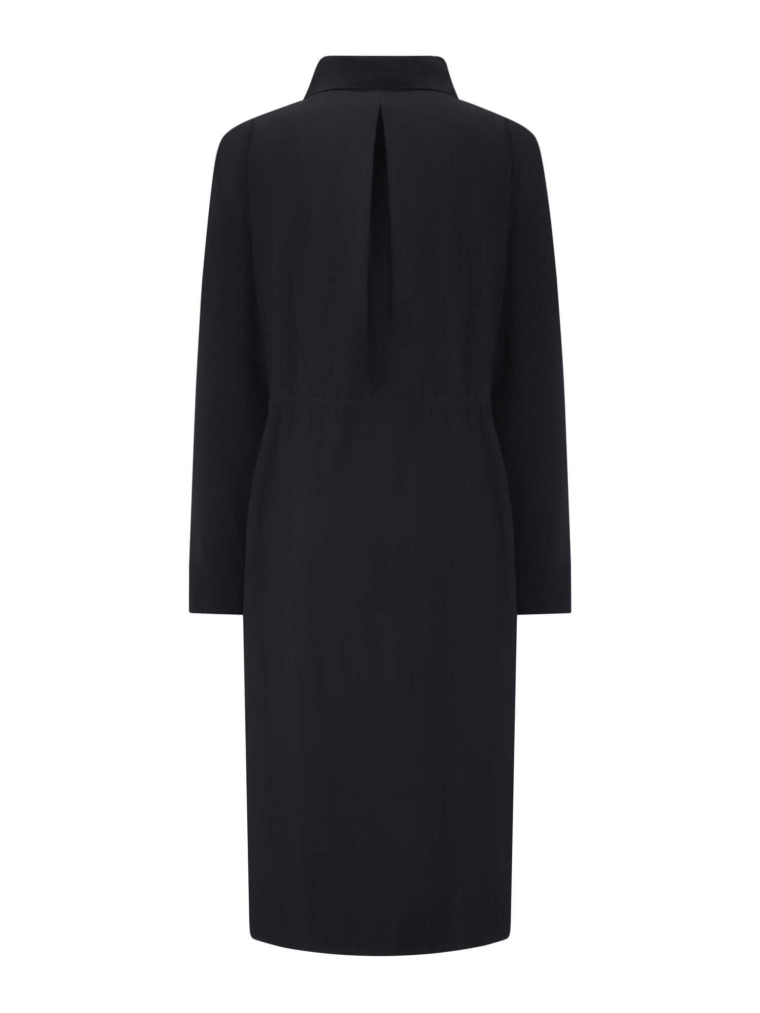 나일론 니트 배색 셔츠 칼라 롱 원피스 (BLACK)