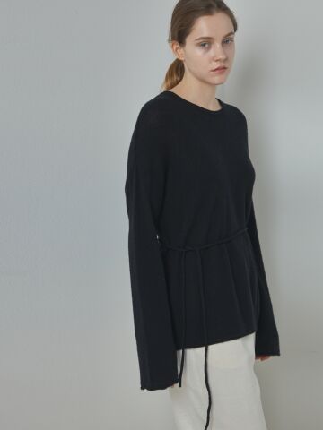 Belted Round Cashmere Knit_Black