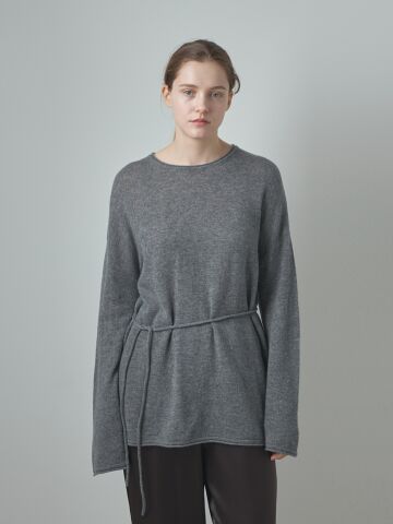 Belted Round Cashmere Knit_Gray