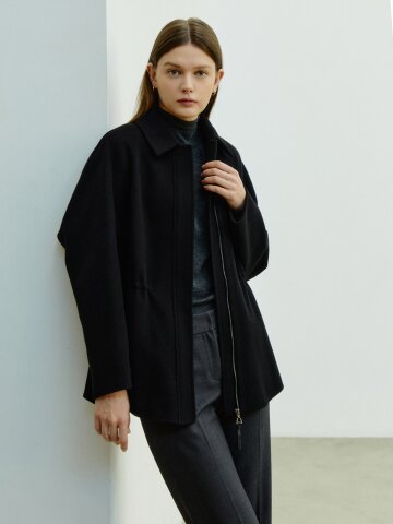 울 캐시미어 래글런 집업 하프 코트 