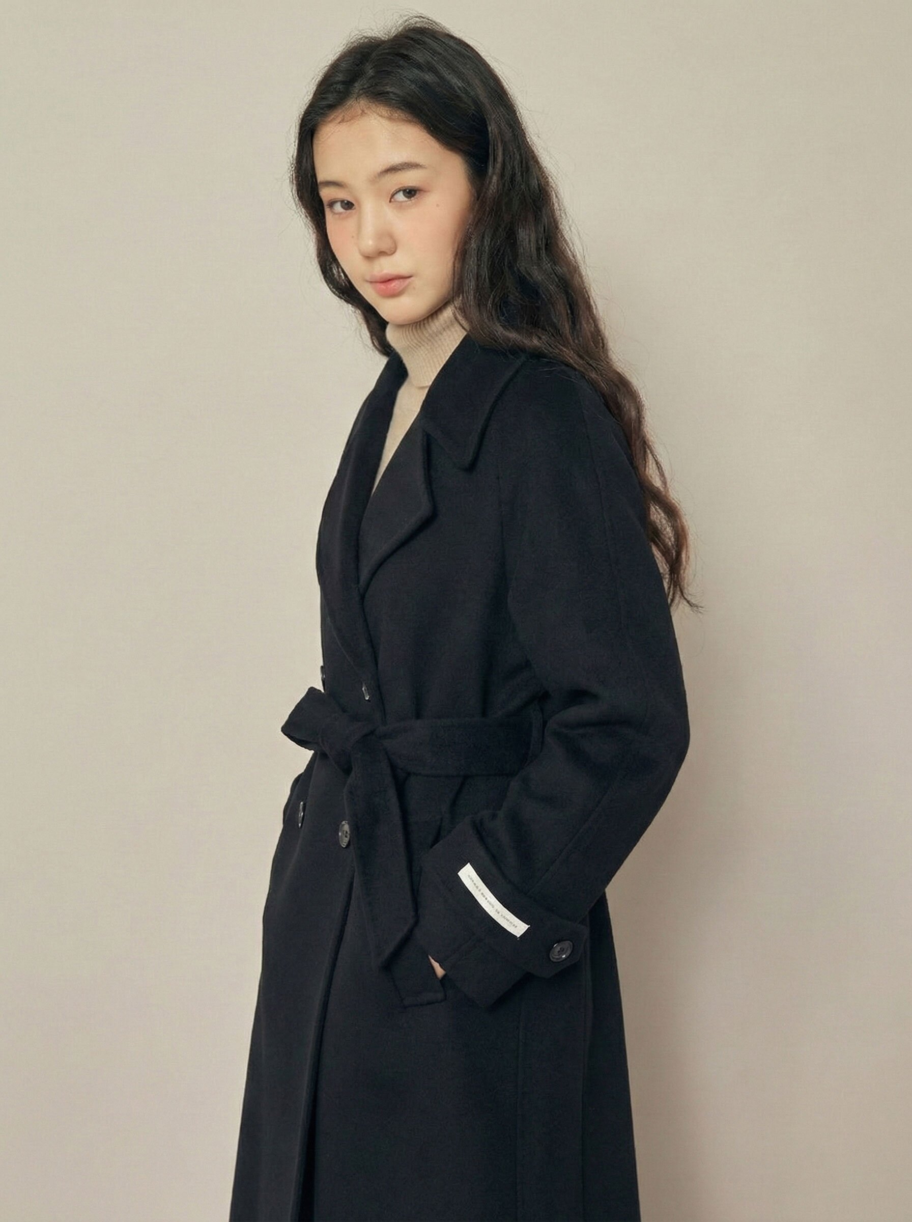 울 캐시미어 블렌드 더블 핸드메이드 코트 (BLACK)