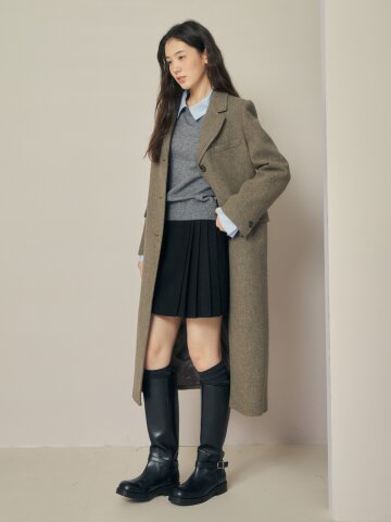 울 헤링본 테일러드 코트 