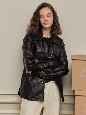 벨티드 레더 자켓 / 다크브라운
