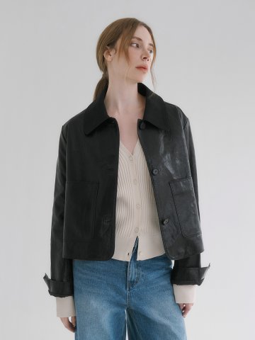 202509 CROP LEATHER JACKET BLACK 