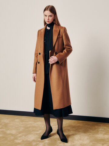 캐시미어 피크드 더블 롱 코트 