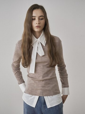 BIELLA WOOL BLEND HIGH NECK KNIT TOP - BEIGE(09/22예약배송)