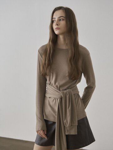 WOOL BLEND BOLERO LAYERED T-SHIRTS - MOCHA