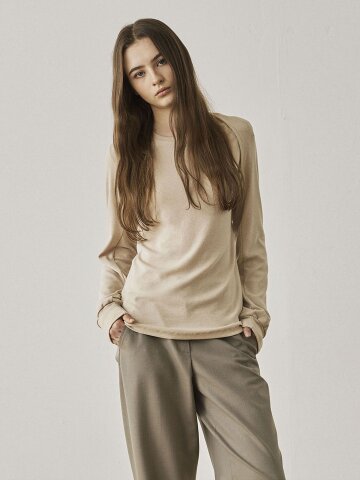 WOOL BLEND BOLERO LAYERED T-SHIRTS - BEIGE