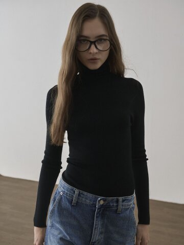 BIELLA WOOL BLEND HIGH NECK KNIT TOP - BLACK(09/22예약배송
