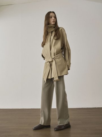 OVERSIZE BELTED HALF COAT - BEIGE