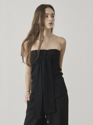 WOOL BLEND BUTTON-UP BUSTIER - BLACK