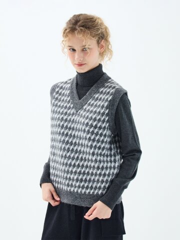 모헤어 블렌드 아가일 락스퍼 베스트 (UFKKVE469N-GREY)