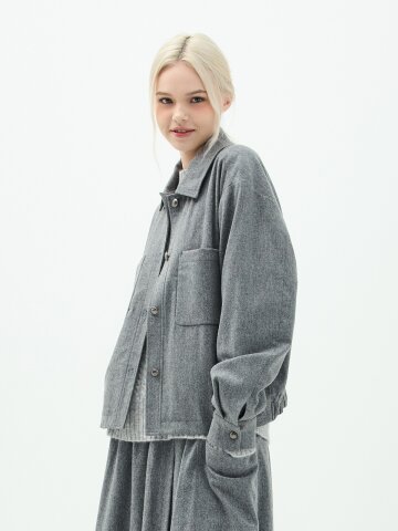 울 블렌드 셔츠 스타일 빈카 블루종 재킷 (UFKWJA46HN-GREY)