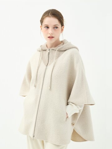 알파카 블렌드 니트 후드 판초형 세이지 코트 (UFKWCO46JN-L/BEIGE)