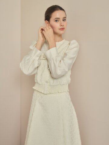 셔링 펄 포인트 자카드 크롭 재킷 