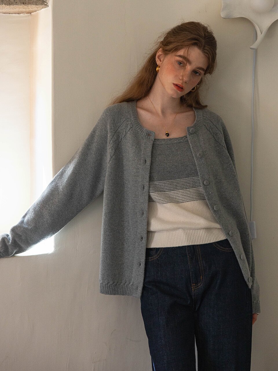 DA_Crew neck cardigan_2color