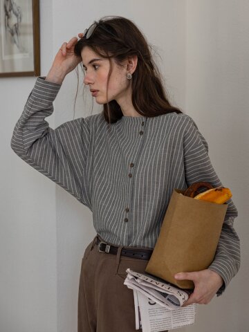 DA_Boat collar long sleeve blouse_2color