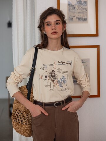 DA_Coffee print long sleeved top_2color