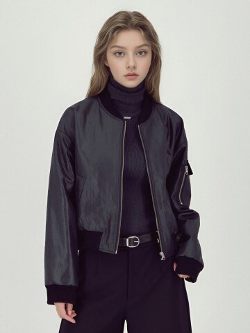 Glossy Bomber Jacket _Black