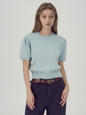 Balloon Shoulder Half Knit _Sky