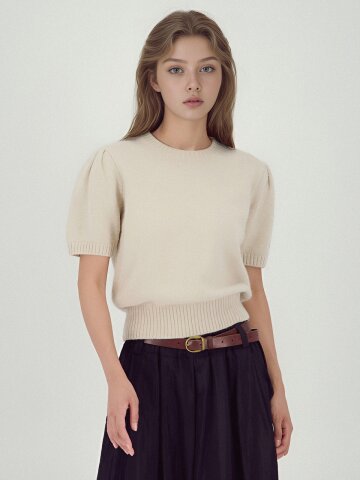 Balloon Shoulder Half Knit Beige