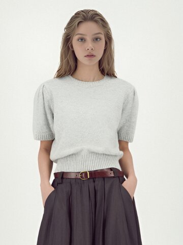 Balloon Shoulder Half Knit _Grey