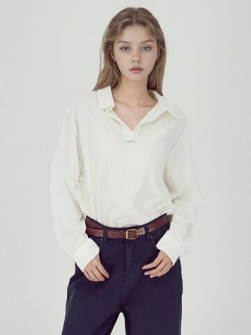 Glossy Shirt Blouse _Ivory