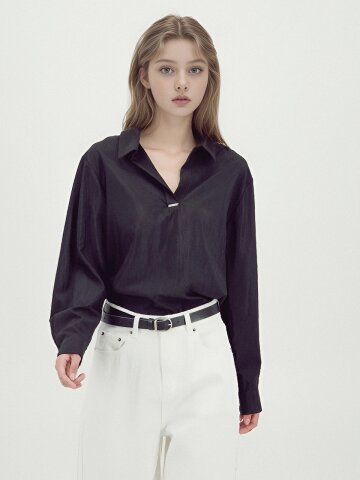 Glossy Shirt Blouse _Black