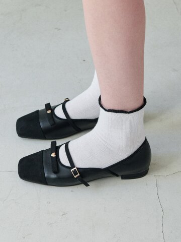 ljh123-7 Heart Ribbon Mary Jane Flats