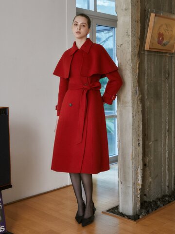 울 캐시미어 디터처블 케이프 핸드메이드 코트 