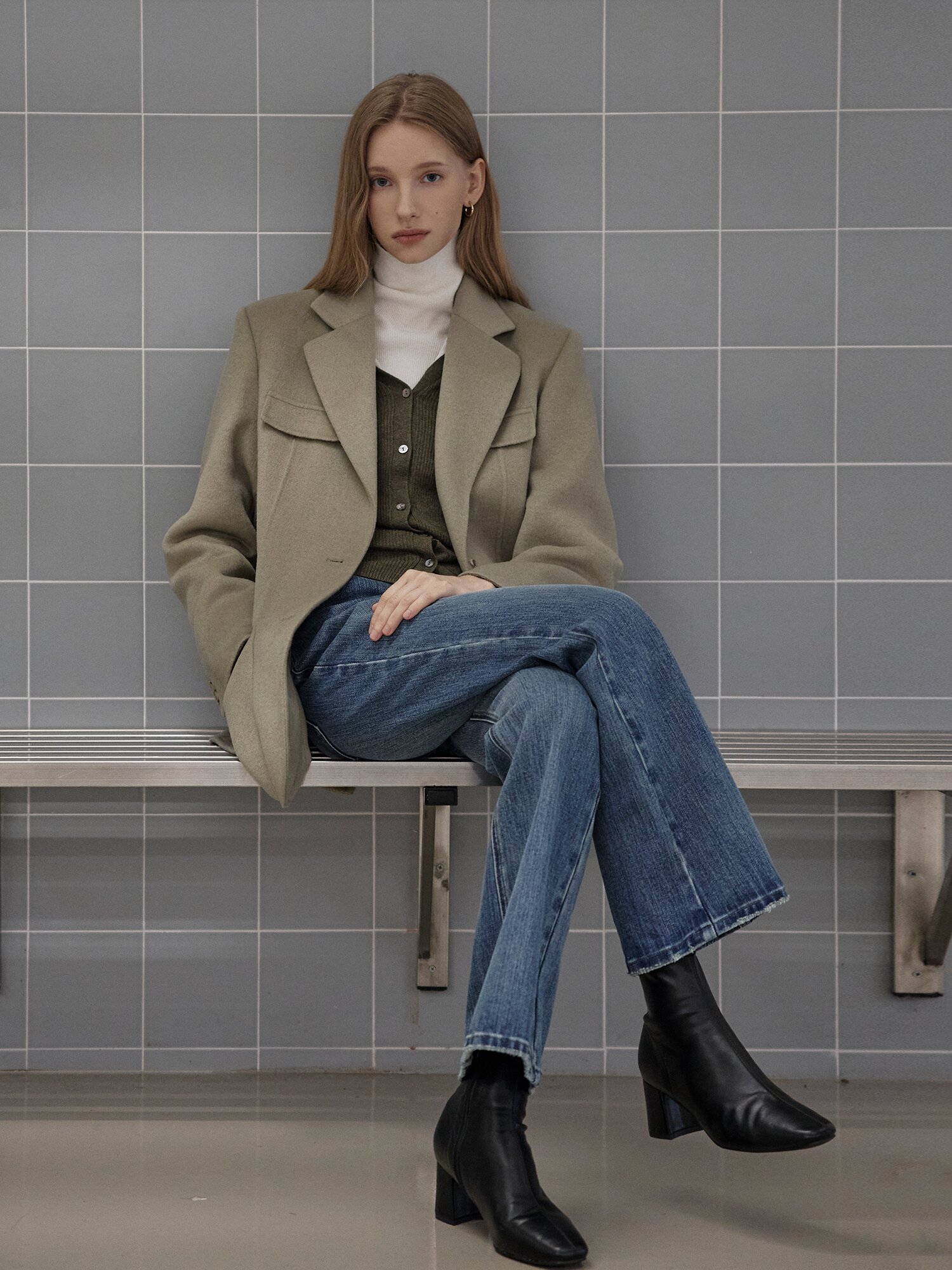 울 캐시미어 블렌드 멀티 포켓 싱글 재킷 (LIGHT KHAKI)