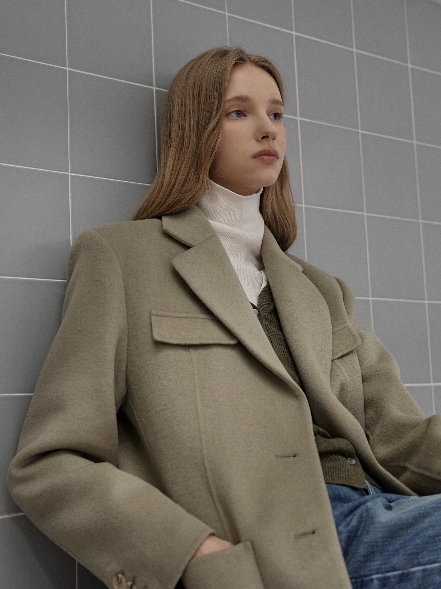 울 캐시미어 블렌드 멀티 포켓 싱글 재킷 (LIGHT KHAKI)