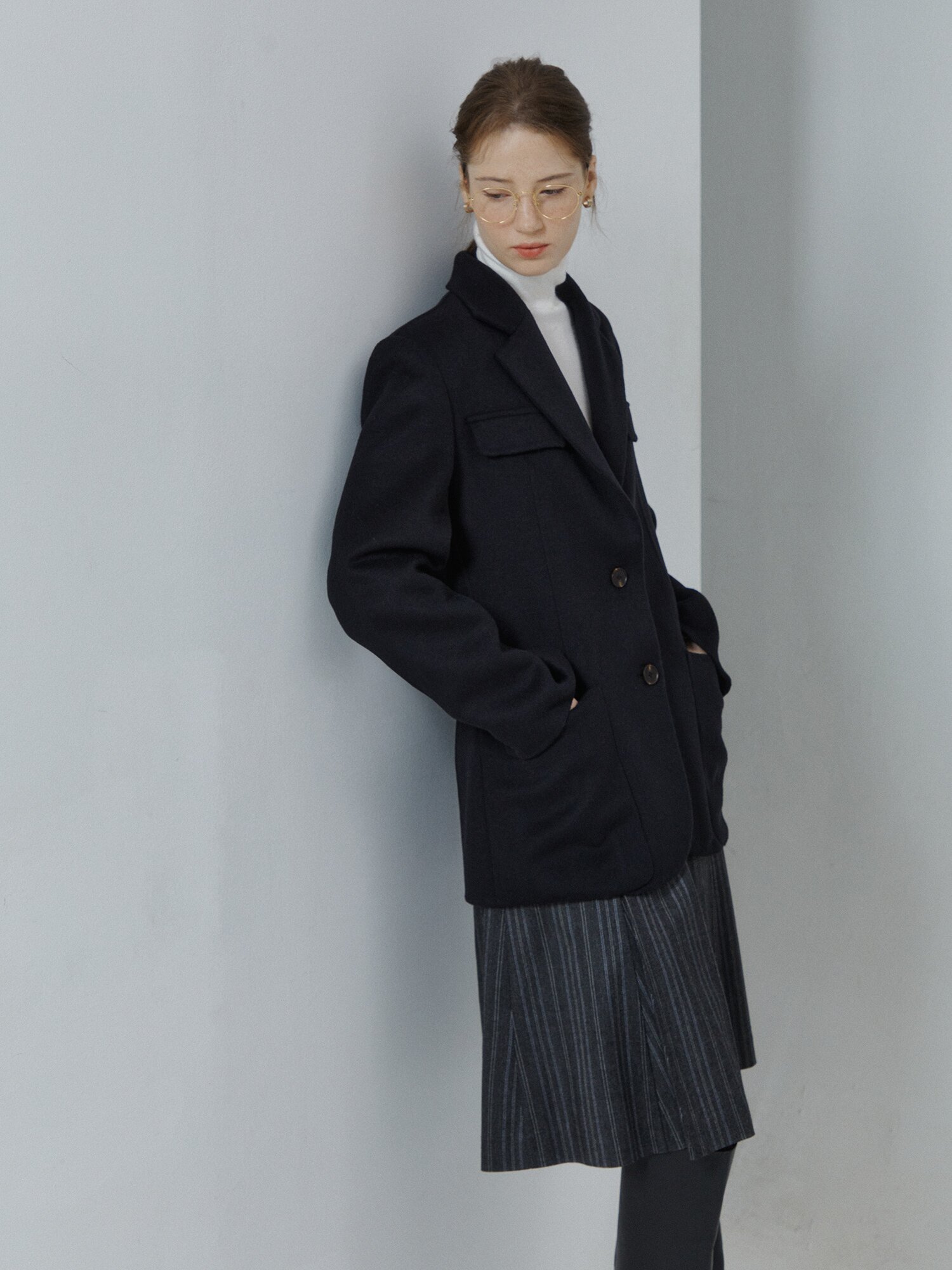 울 캐시미어 블렌드 멀티 포켓 싱글 재킷 (BLACK)