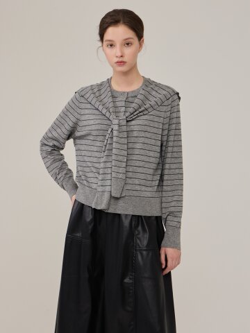 [Coett] 울 스트라이프 스카프 가디건_그레이
