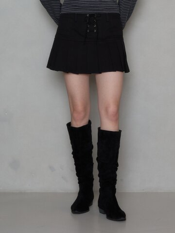 GAZE EYELET PLEATS SKIRT_BLACK