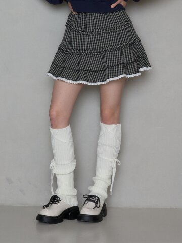 DARING LACE CHECK SKIRT_BLACK