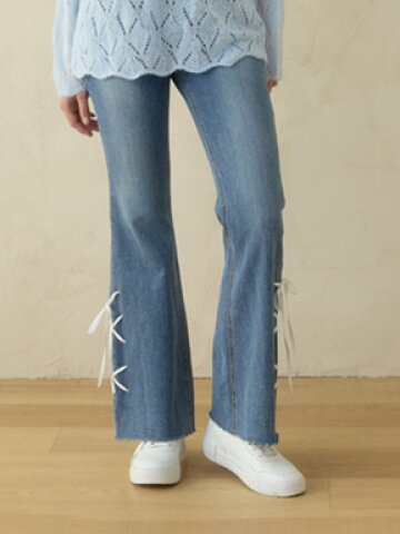 RIBBON LOW-RISE BOOTSCUT PANTS_INDIGO