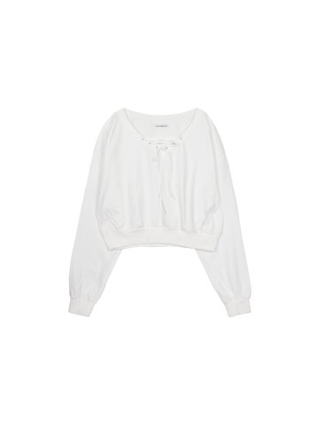 EYELET V-NECK SWEATSHIRT_WHITE