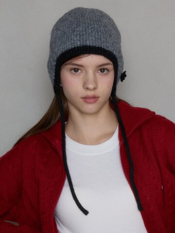 TWO-TONE COZY STRING BEANIE_GREY