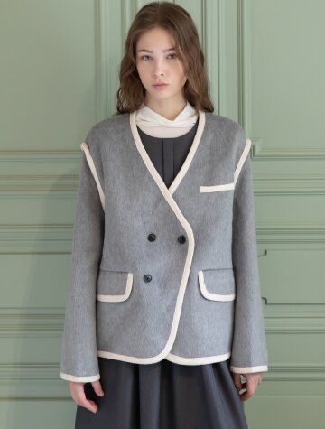 Handmade nocollar half coat_2color