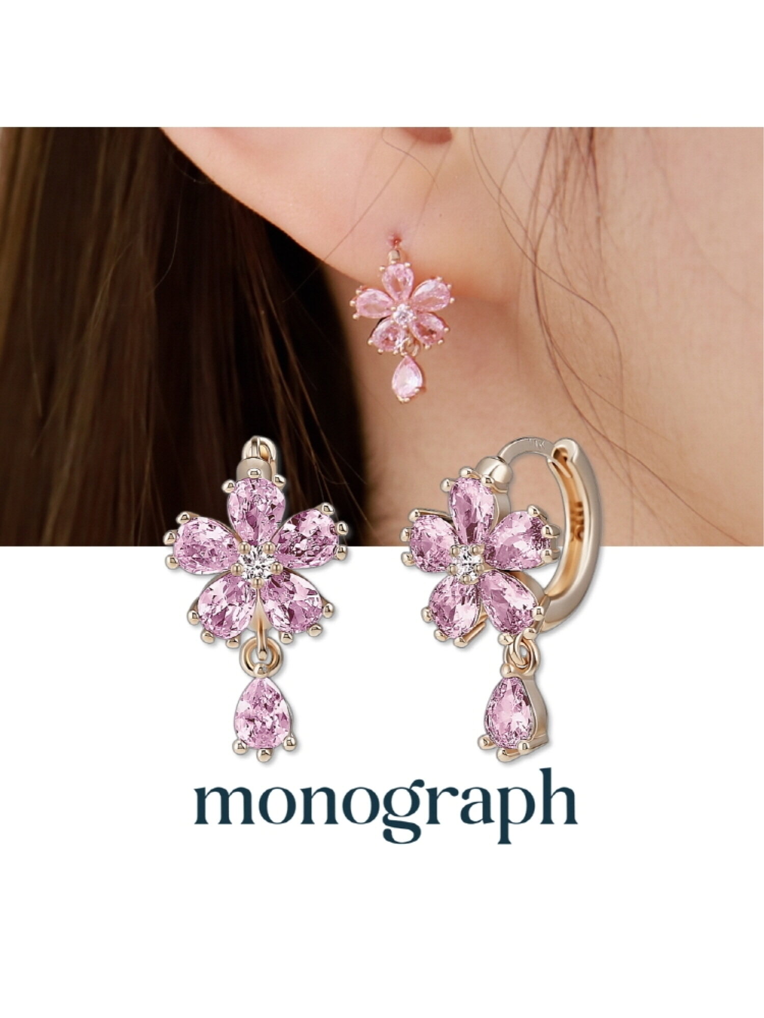 칼리아 귀걸이 MGER0339 14K Gold Plated (로즈골드+핑크 큐빅)