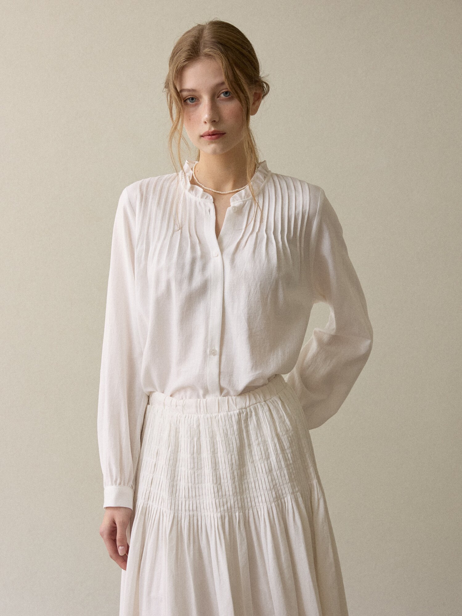 frill neck blouse ivory