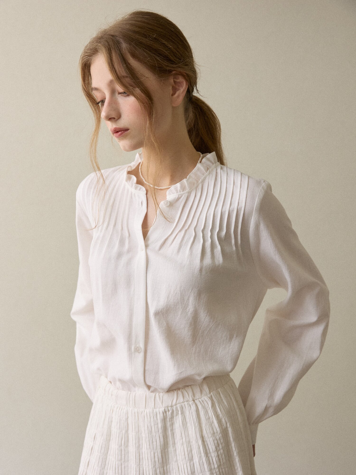 frill neck blouse ivory