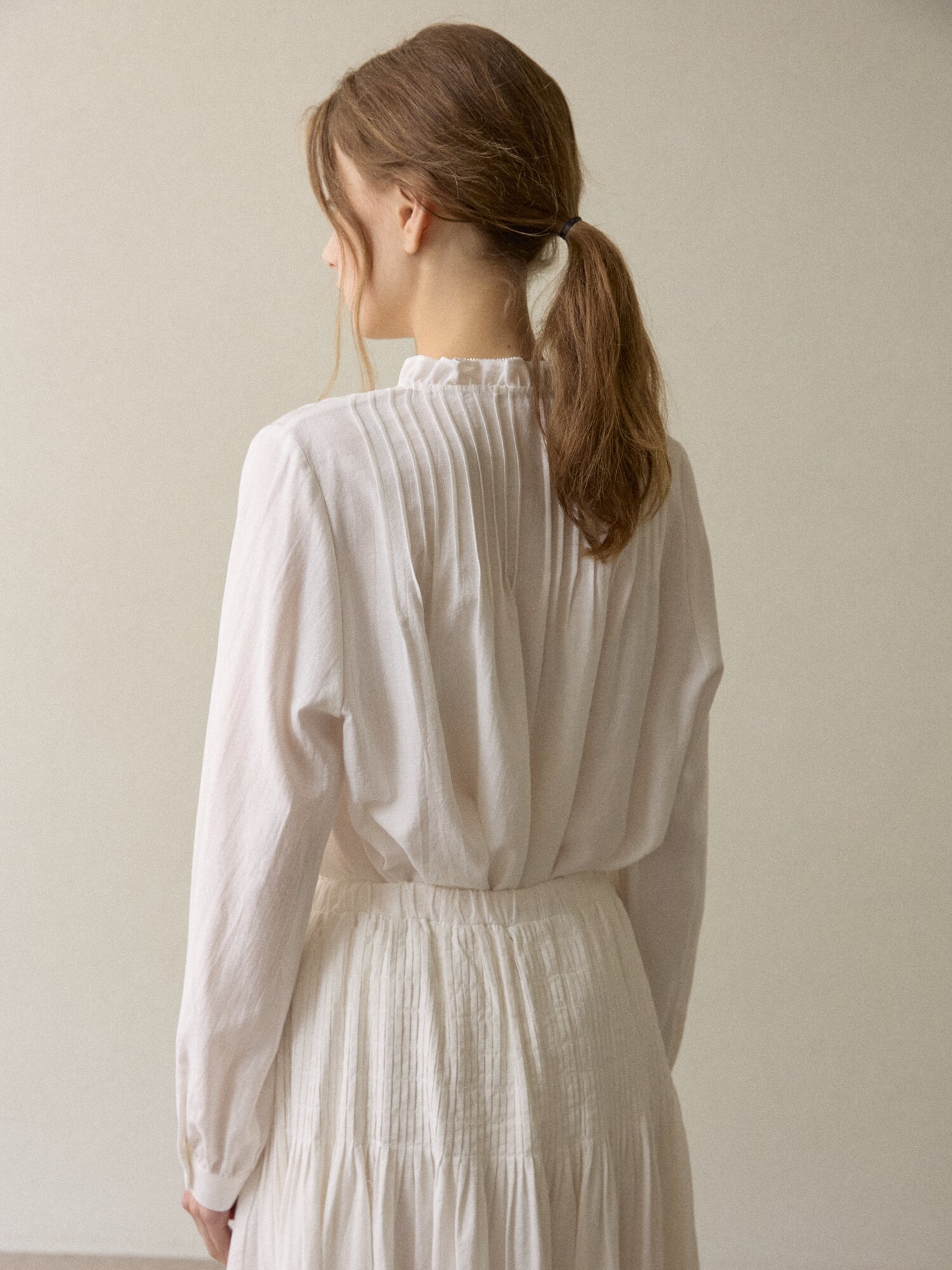 frill neck blouse ivory