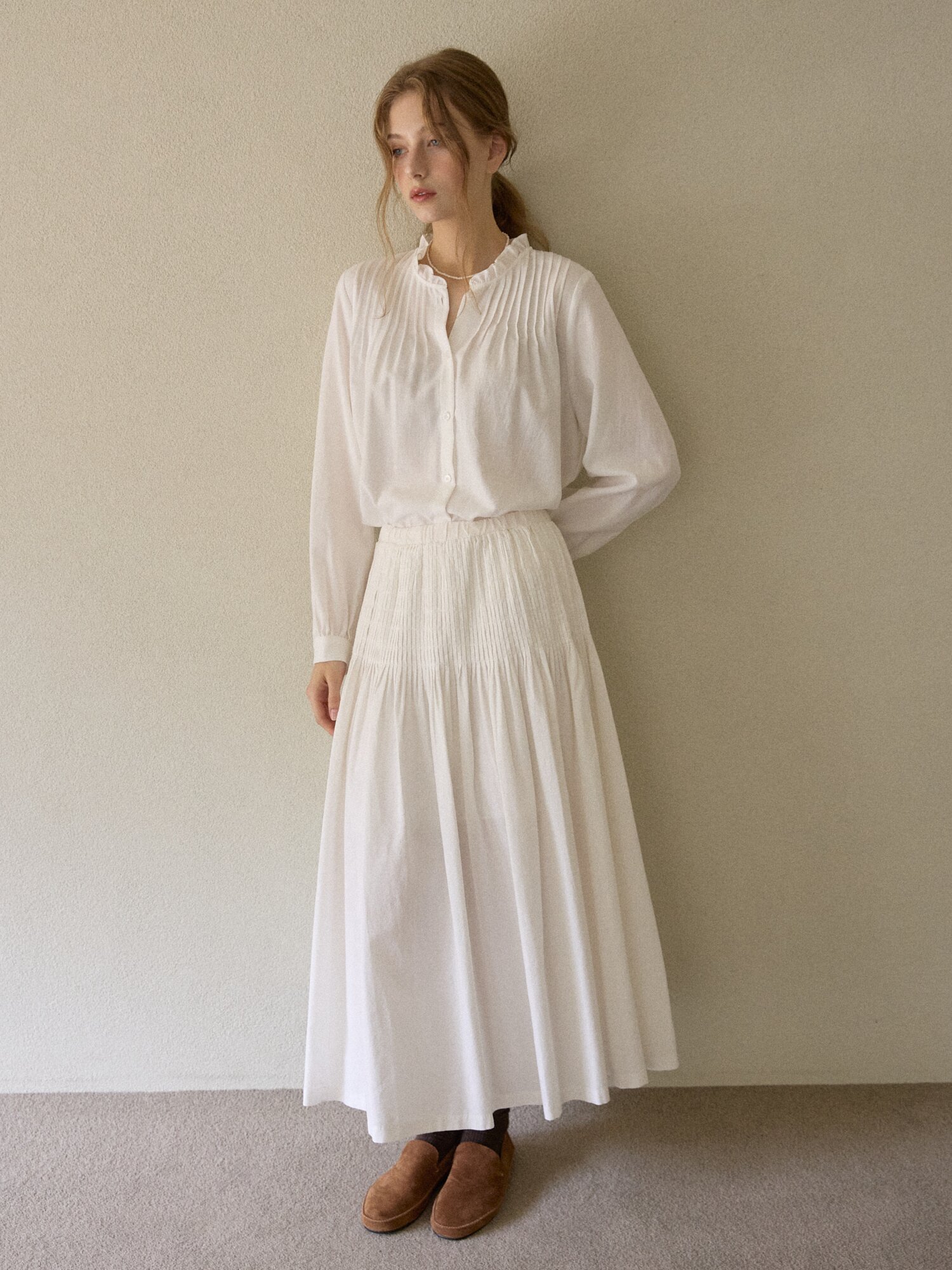 frill neck blouse ivory